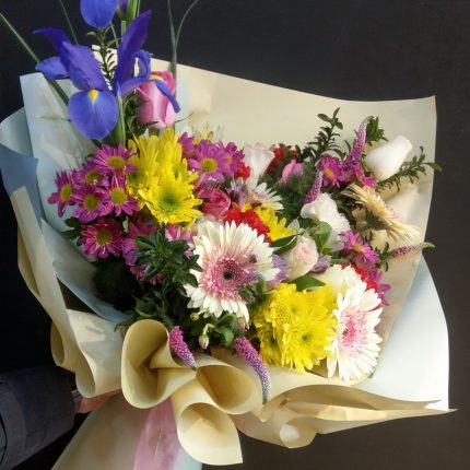 Bouquet of Gerberas With Wild Iris Flowers