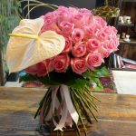 Funeral bouquet of Pink roses and anthurium